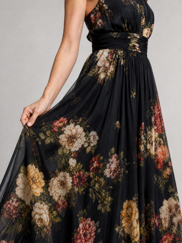 SIOR | FLORAL HALTER NECK MIDI DRESS