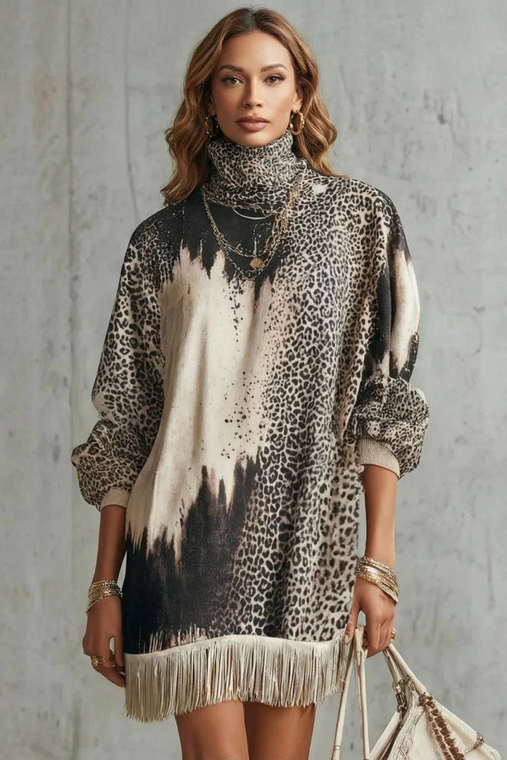 SOLENNE | FRINGED HEMLINE – LEOPARD MINI DRESS