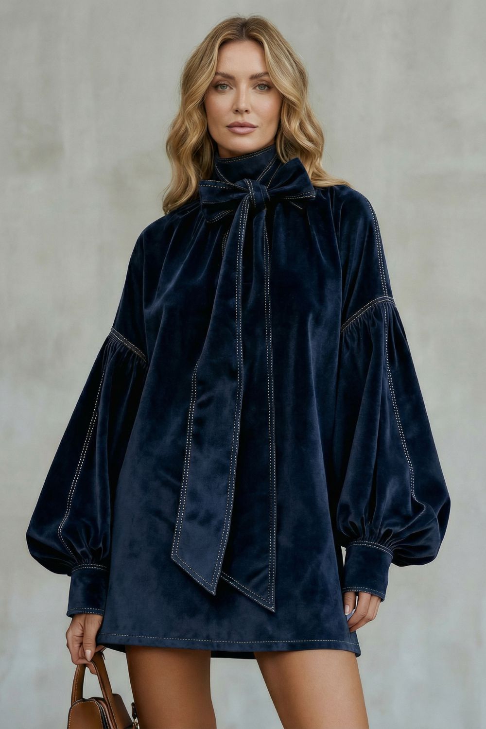 VELOURINE |  BOW NECK ELEGANCE – MINI DRESS