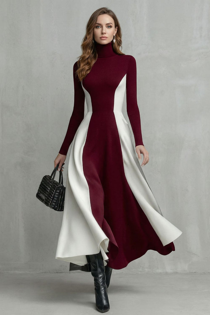 MARIVEILLE | SCULPTED CONTRAST FLOW – TURTLENECK DRESS
