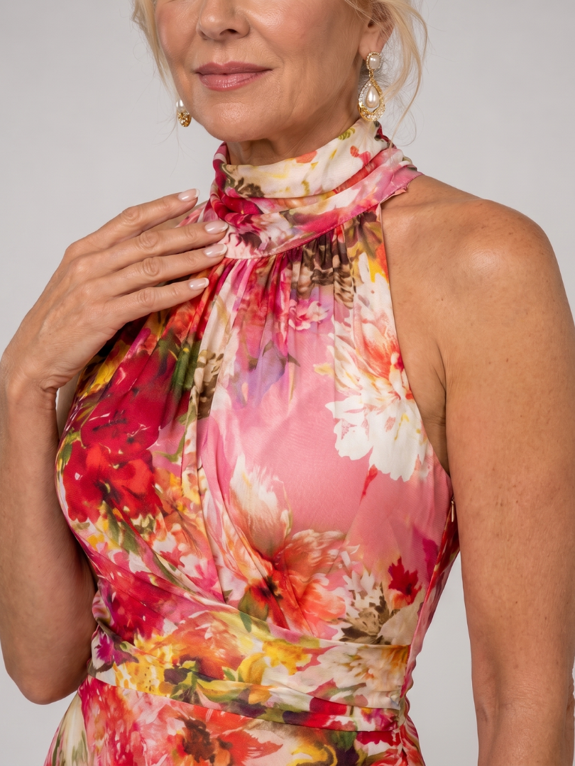 ELISABETTA | HALTER NECK FLORAL PRINT MAXI DRESS