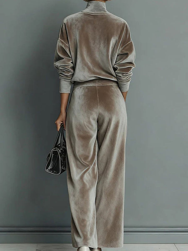 OLIVIA | TAUPE VELVET TURTLENECK SUIT