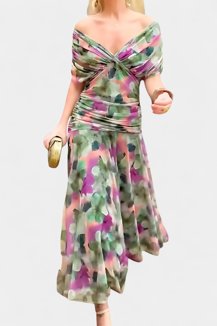 ROSALIE | LONG FLORAL V-NECK DRESS