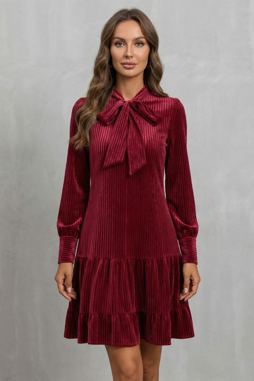 VALERIANE | BOW TIE DETAIL – VELVETY CORDUROY MINI DRESS