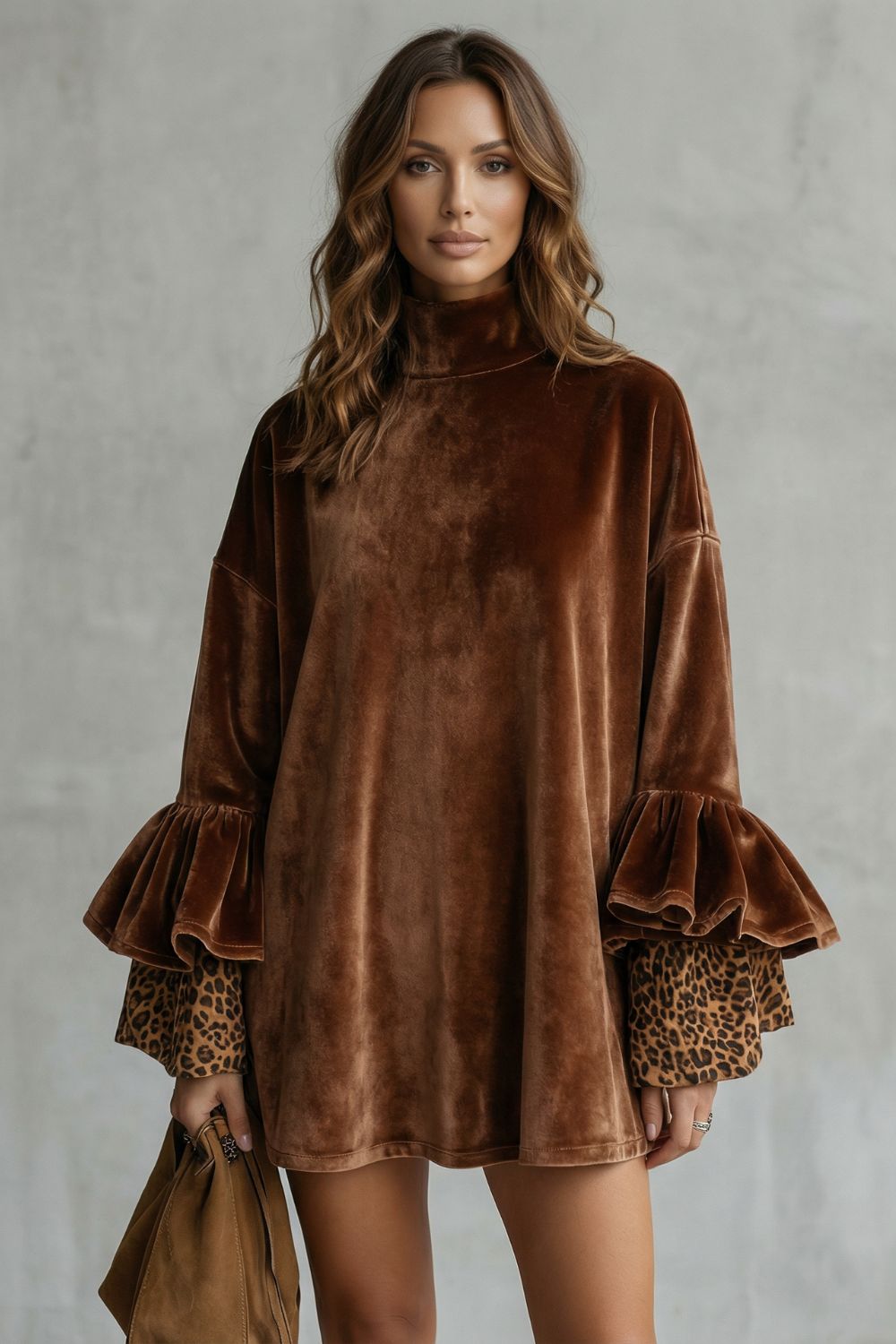 VELANIQUE | TIERED SLEEVE DETAIL – VELVET MINI DRESS