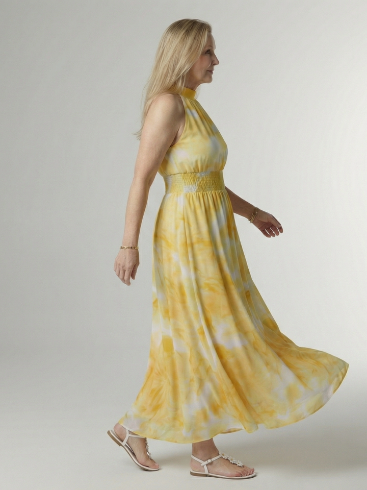 SYLIN | GATHERED HALTER MIDI DRESS