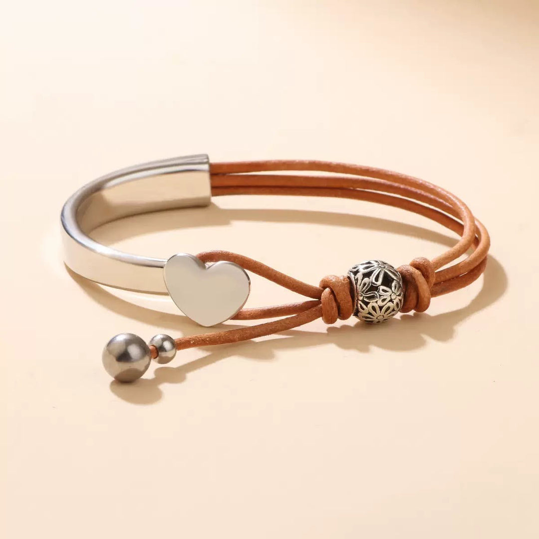 HARRIET | HEART CHARM LEATHER CUFF BRACELET