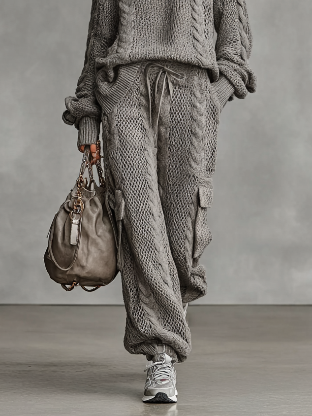 SOPHIE | CASUAL CABLE KNIT TURTLENECK SWEATER AND CARGO PANTS SET