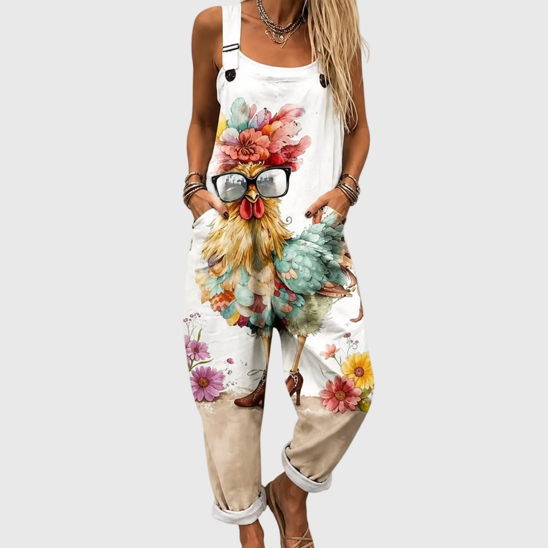 COMFORT FLORAL CHICKEN OVERALLS