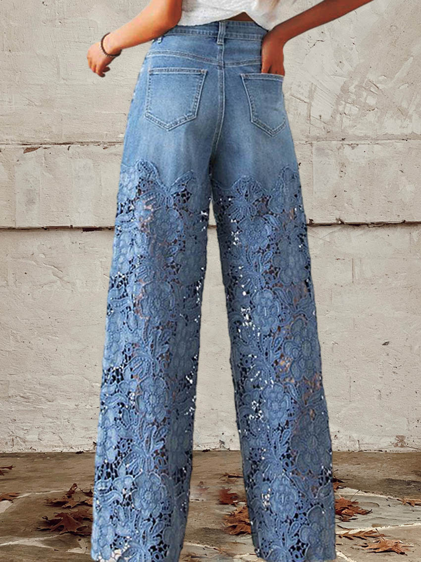 LEANNE | WOMEN'S LACE AND PATCHWORK JEANS WITH MID RISE