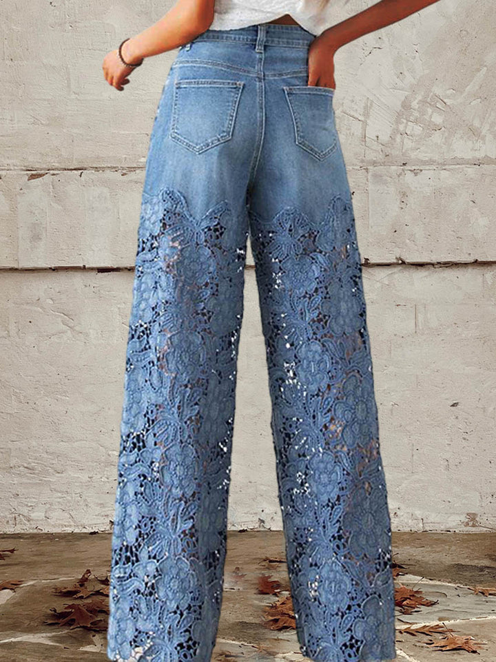 LEANNE | WOMEN'S LACE AND PATCHWORK JEANS WITH MID RISE