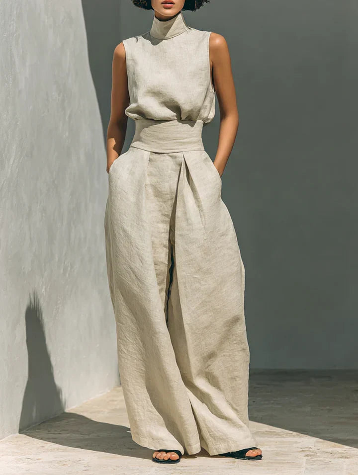 FLOR | MINIMALIST WOMEN’S TWO-PIECE SET WITH SLEEVELESS BLOUSE