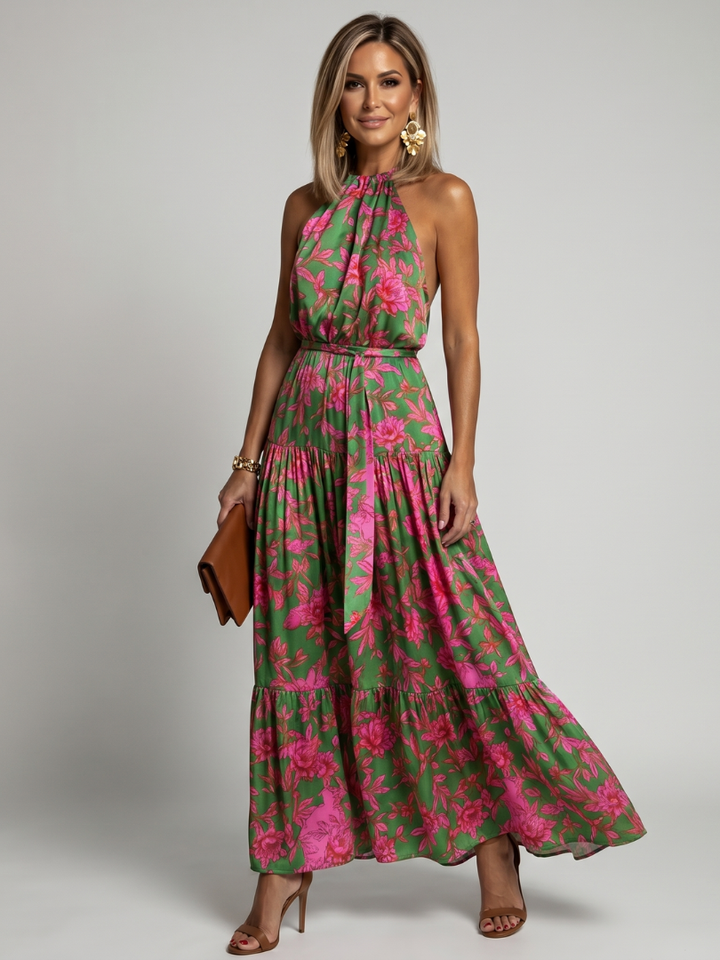 ROWEN | DRAPED HALTER MIDI DRESS