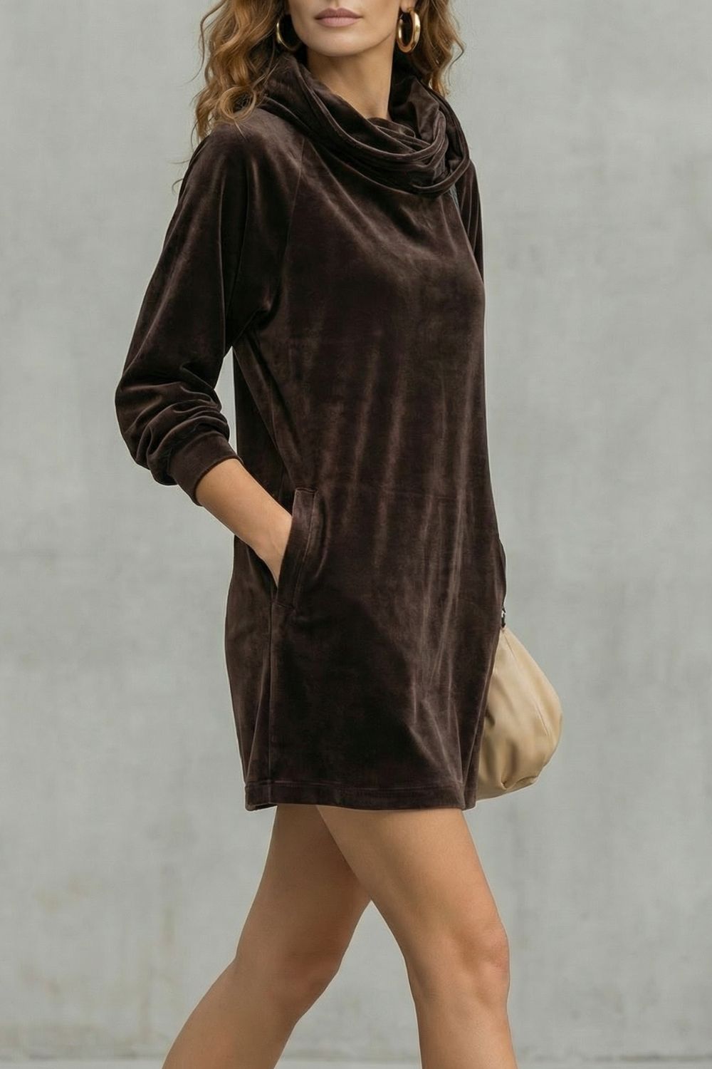 MORENA | VELVET DRAPE COMFORT – COWL NECK MINI DRESS