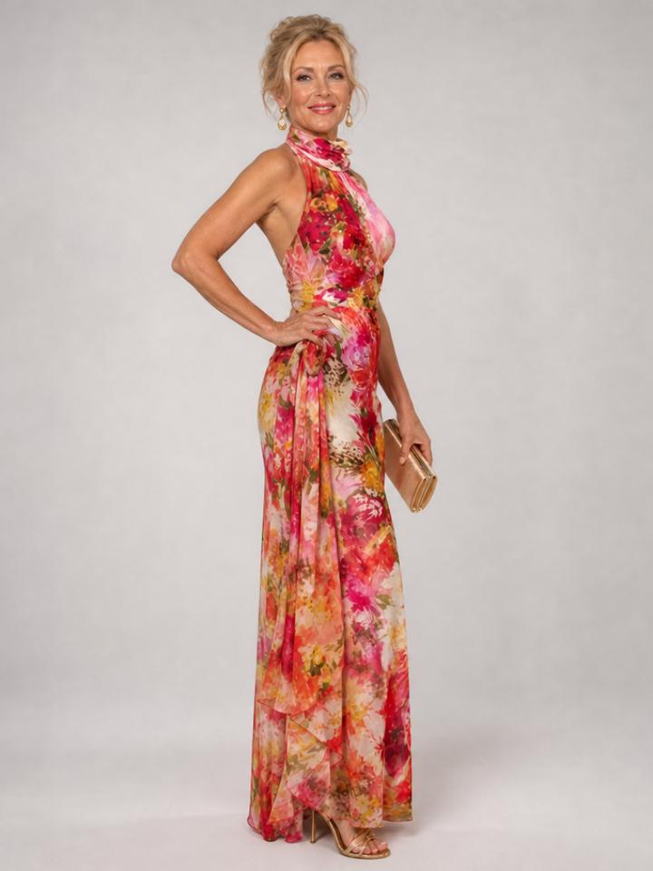 ELISABETTA | HALTER NECK FLORAL PRINT MAXI DRESS