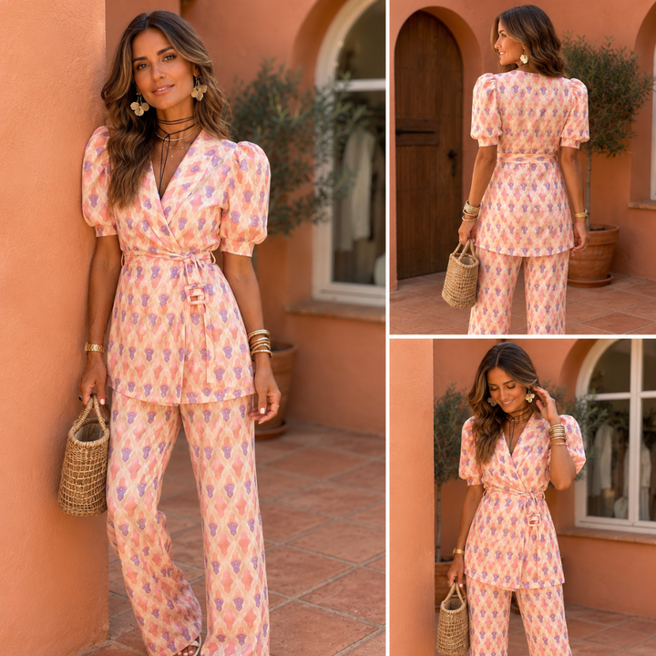 ARACELI | PRINTED SET WITH BLAZER AND FLARED TROUSERS