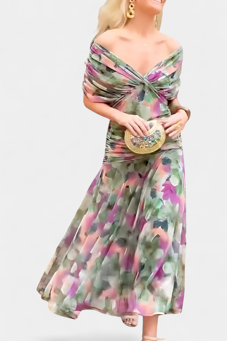 ROSALIE | LONG FLORAL V-NECK DRESS