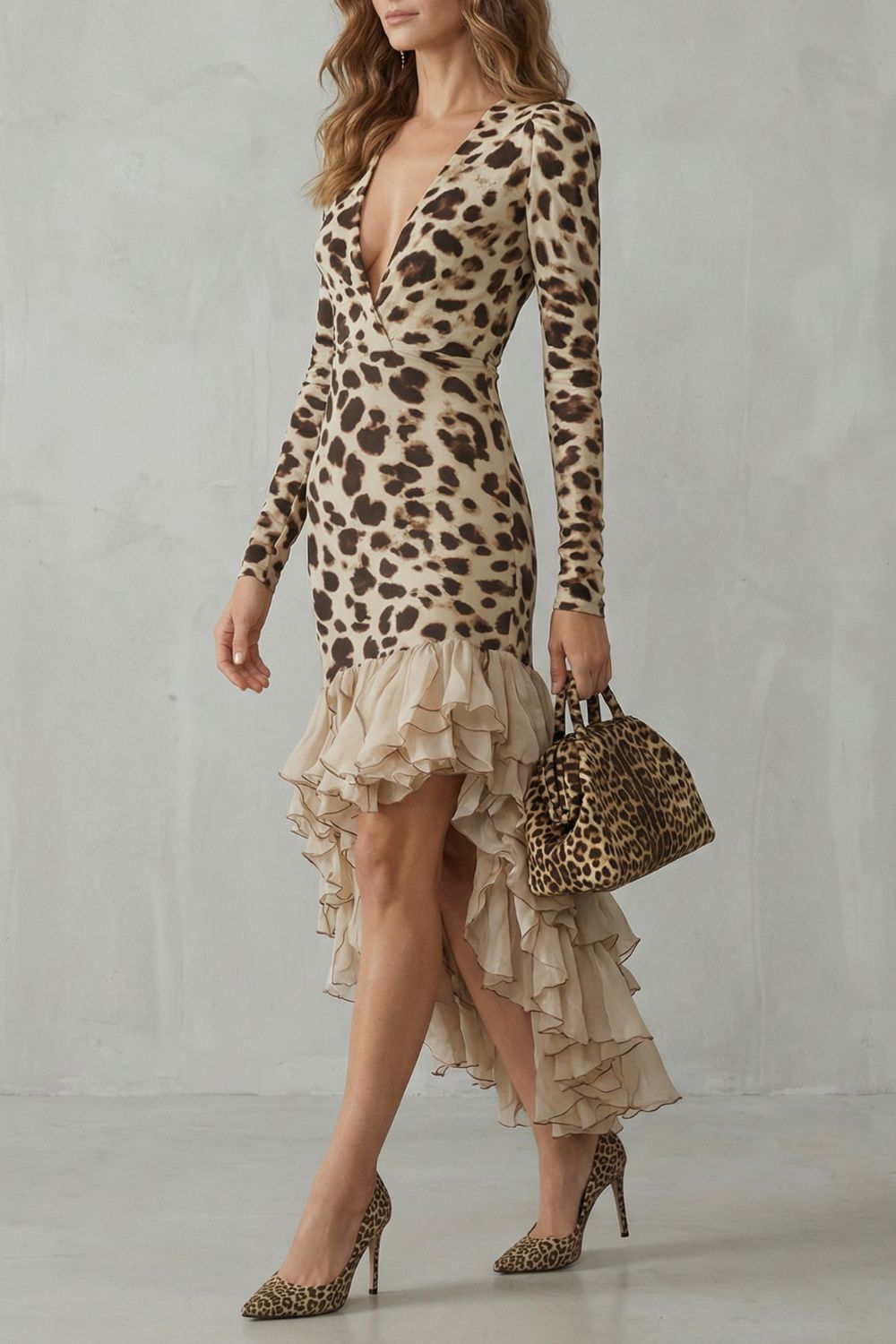 LIORAÉ | RUFFLED HEM – LEOPARD PRINT MIDI DRESS