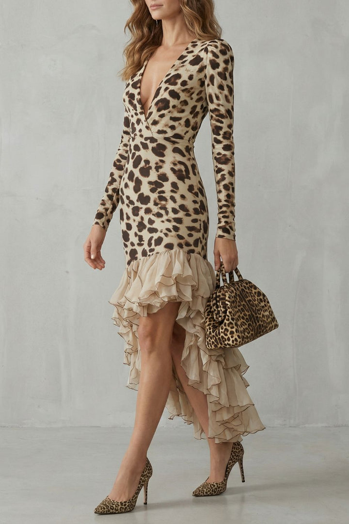 LIORAÉ | RUFFLED HEM – LEOPARD PRINT MIDI DRESS