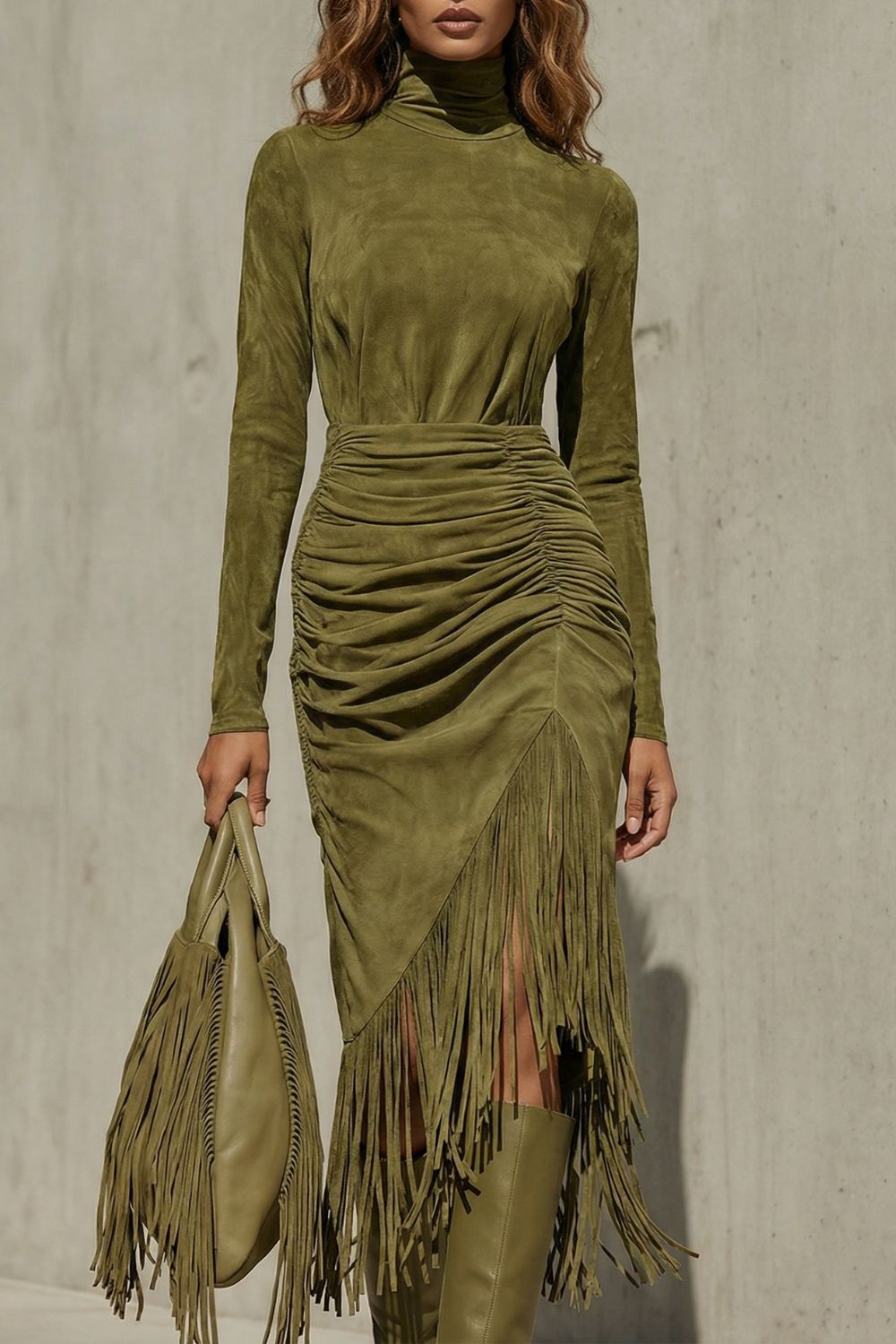 SOLÉNA | RUCHED FRINGE DETAIL – MIDI DRESS