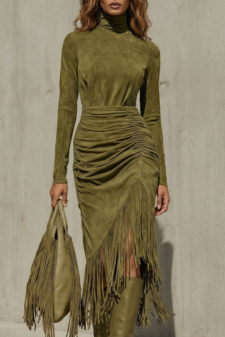 SOLÉNA | RUCHED FRINGE DETAIL – MIDI DRESS