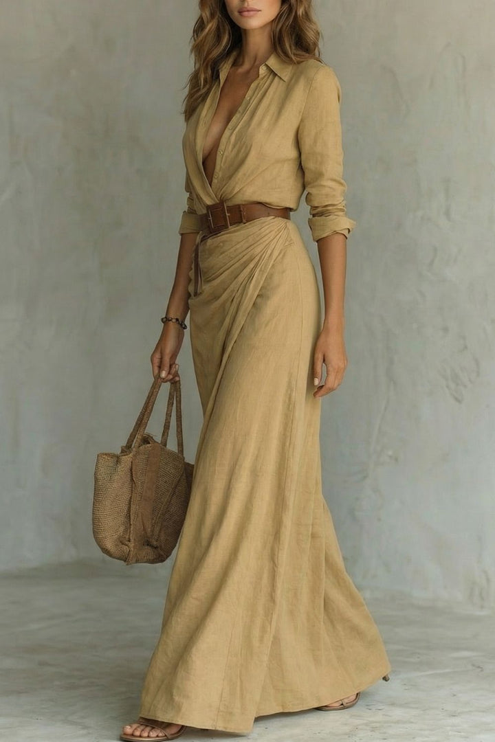 AZURA | BUTTON-DOWN WRAP BELTED MAXI DRESS