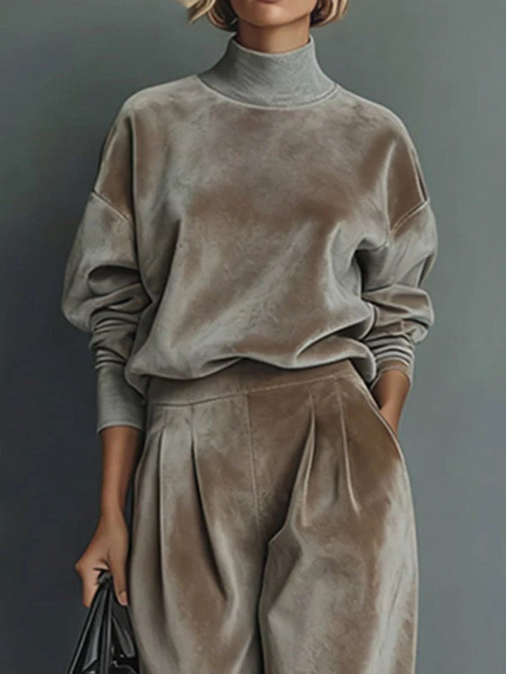 OLIVIA | TAUPE VELVET TURTLENECK SUIT