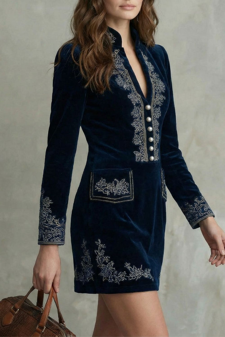 ÉLARINE | EMBROIDERED VELVET ELEGANCE – FITTED MINI DRESS