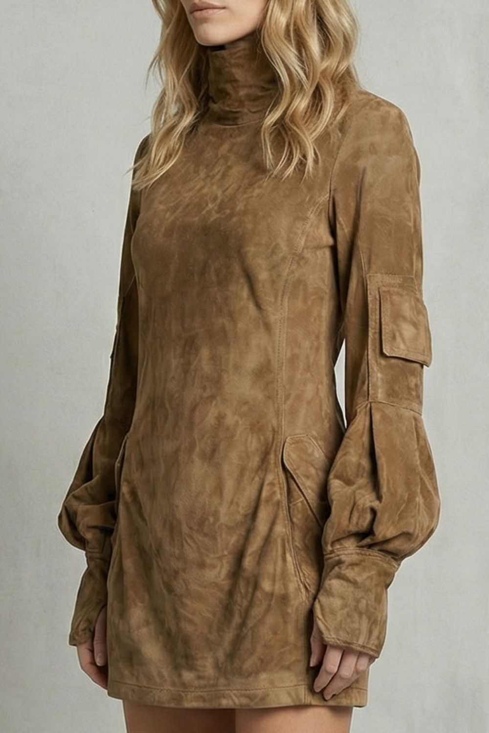 MARCELLA | HIGH NECK SILHOUETTE – SUEDE-EFFECT MINI DRESS