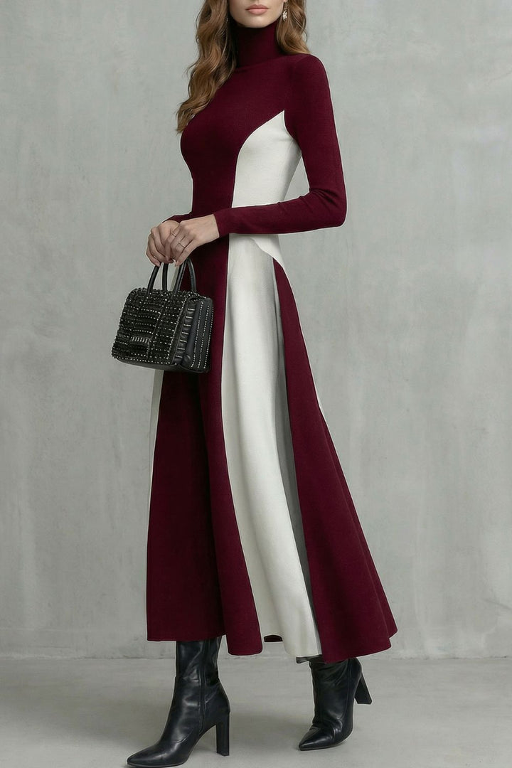 MARIVEILLE | SCULPTED CONTRAST FLOW – TURTLENECK DRESS