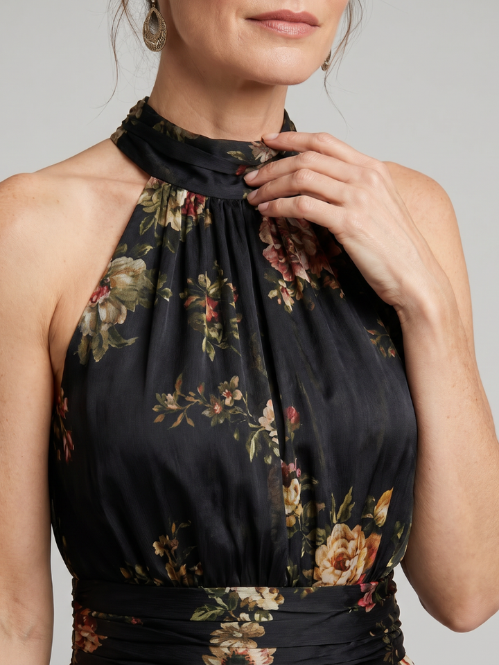 SIOR | FLORAL HALTER NECK MIDI DRESS