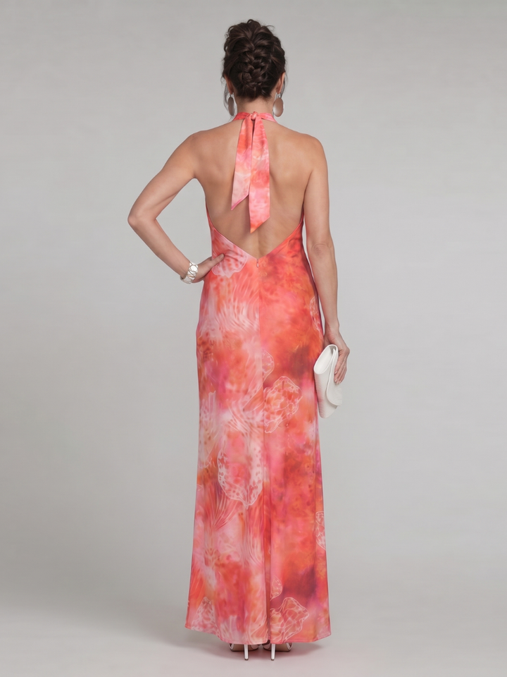 CORALINE | HALTER NECK PRINTED PATTERN MAXI DRESS