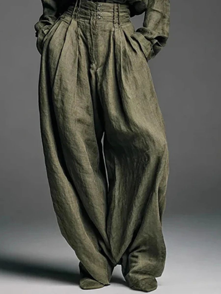 POPPY | LINEN BLEND LAPEL SHIRT AND HIGH WAIST WIDE LEG PANTS SET