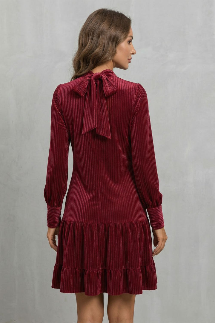 VALERIANE | BOW TIE DETAIL – VELVETY CORDUROY MINI DRESS
