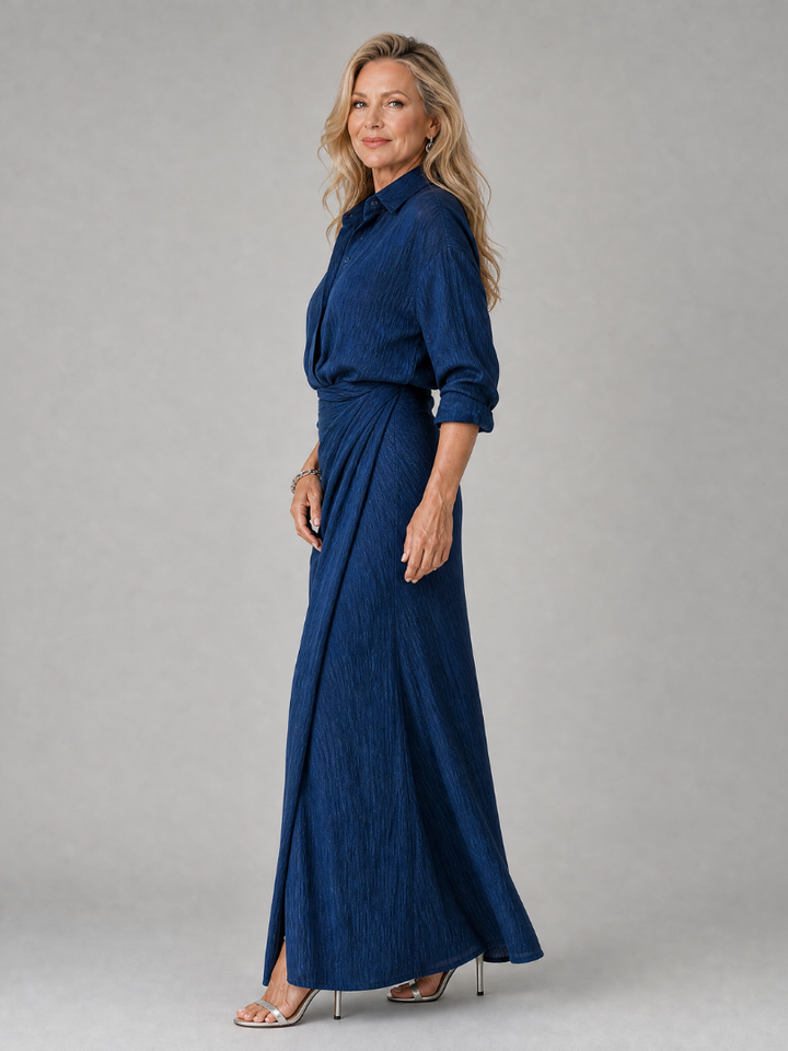 MIRQUE | LONG SLEEVE WRAP FRONT MAXI DRESS