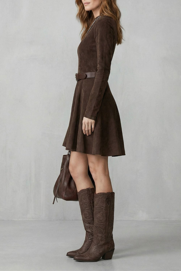 CAVELLINA | BELTED SUEDE EFFECT – MINI DRESS (BELT INCLUDED)