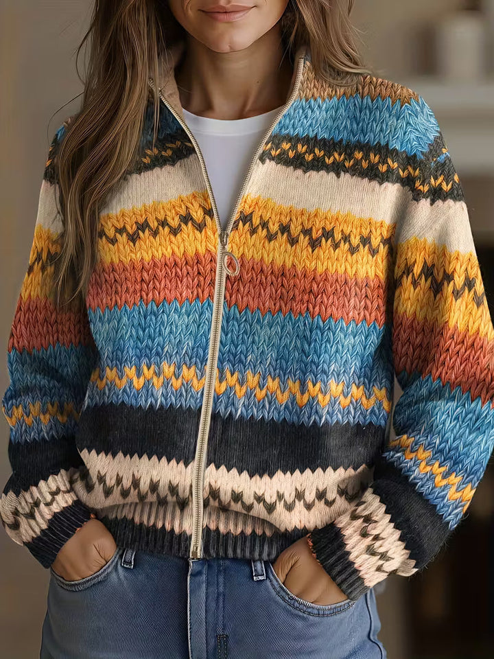 YSEULT | MULTICOLOR ZIGZAG STRIPED KNIT CARDIGAN