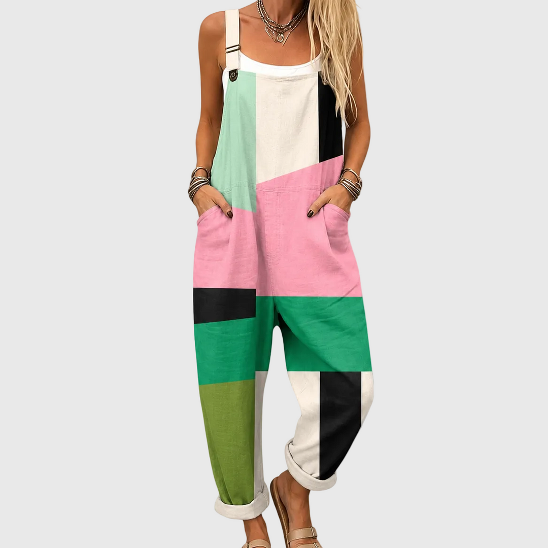 SOFT COLOR BLOCK JUMPSUIT WITH MODERN STYLE