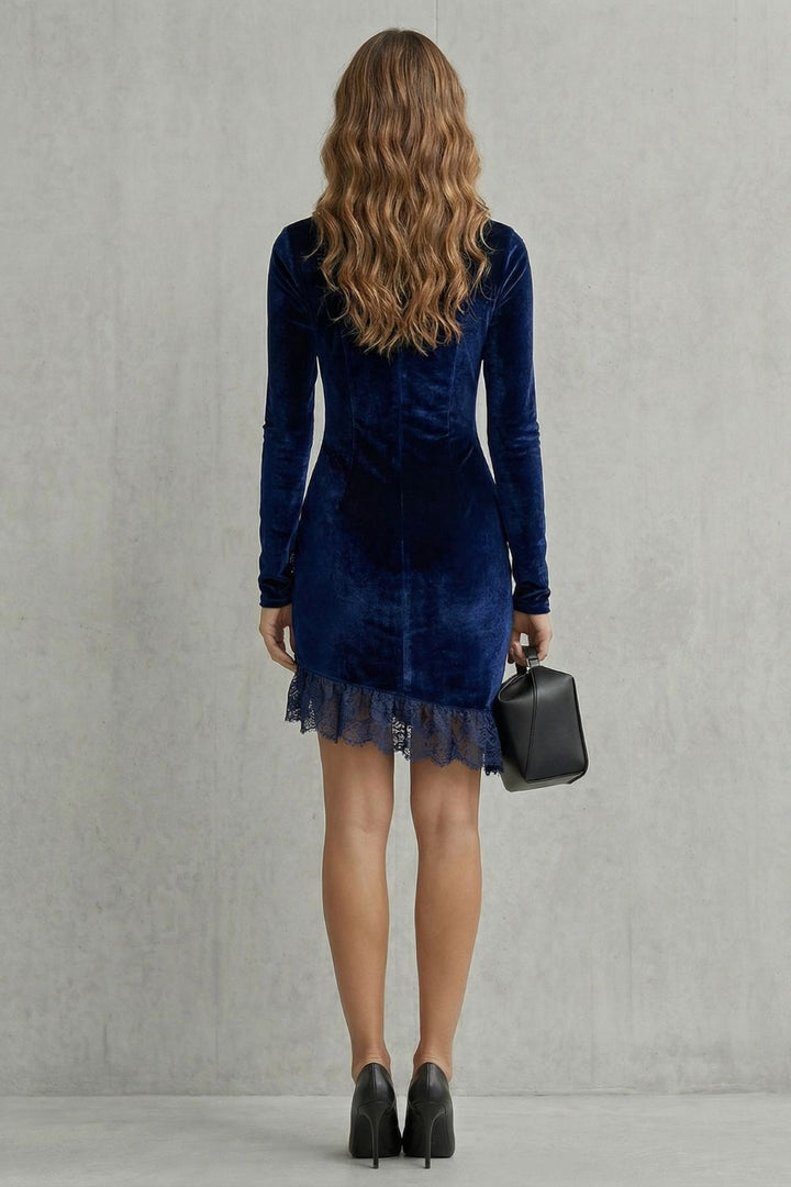 MARZÉRA | RUCHED LACE TRIM – VELVET BODYCON DRESS