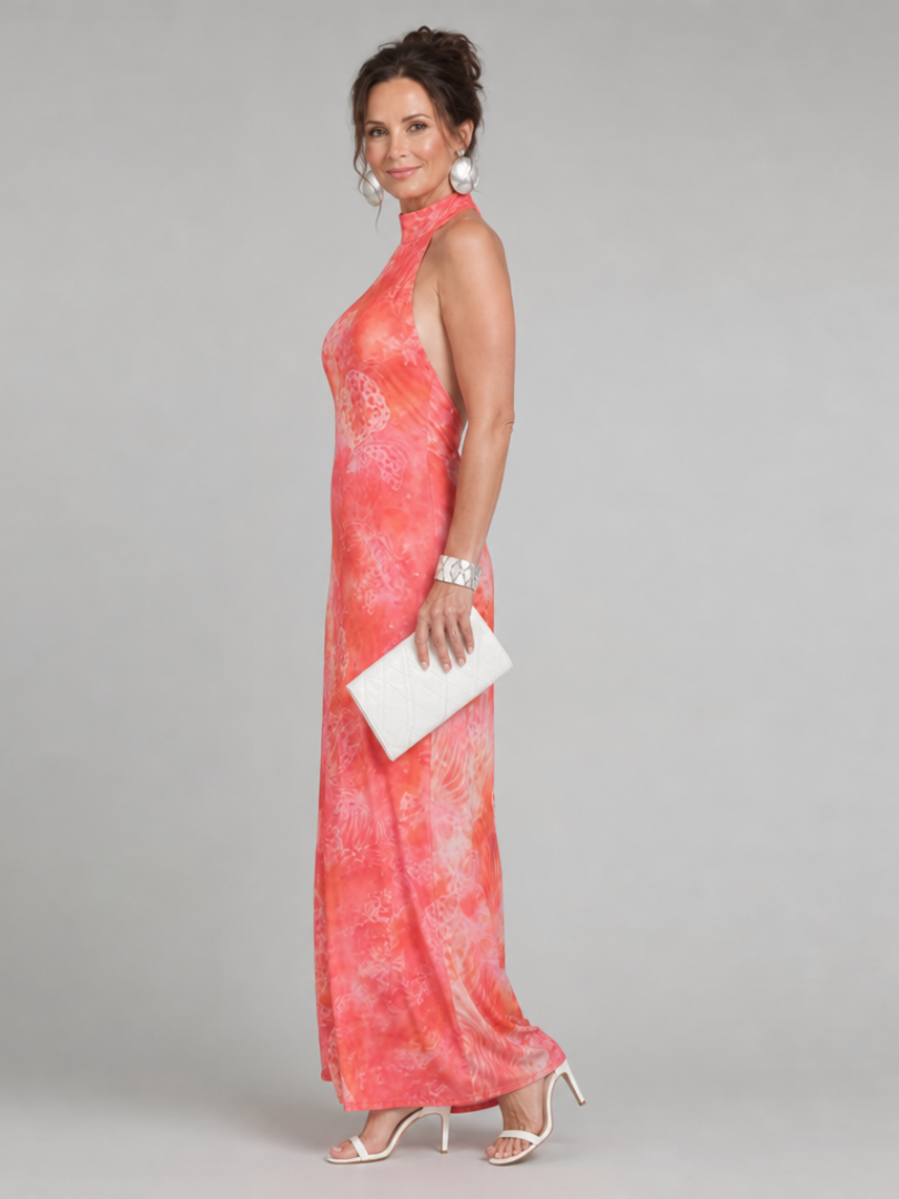 CORALINE | HALTER NECK PRINTED PATTERN MAXI DRESS