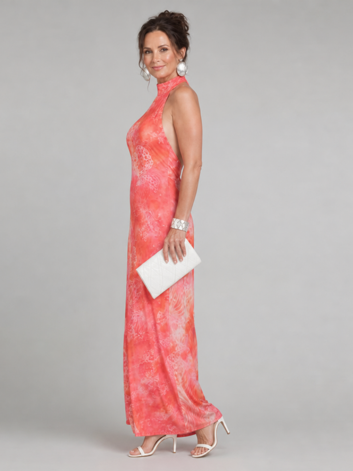 CORALINE | HALTER NECK PRINTED PATTERN MAXI DRESS