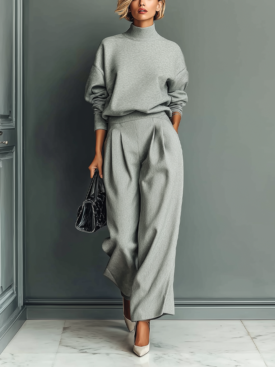 GRACE | GREY BLENDED SWEATSHIRT AND WIDE LEG PANTS SET