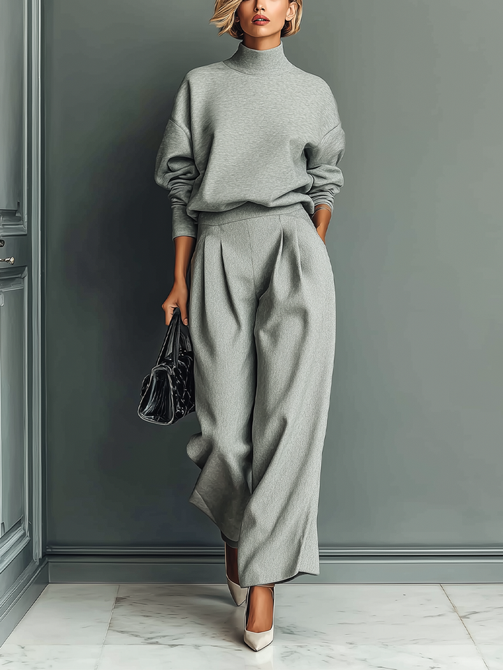 GRACE | GREY BLENDED SWEATSHIRT AND WIDE LEG PANTS SET