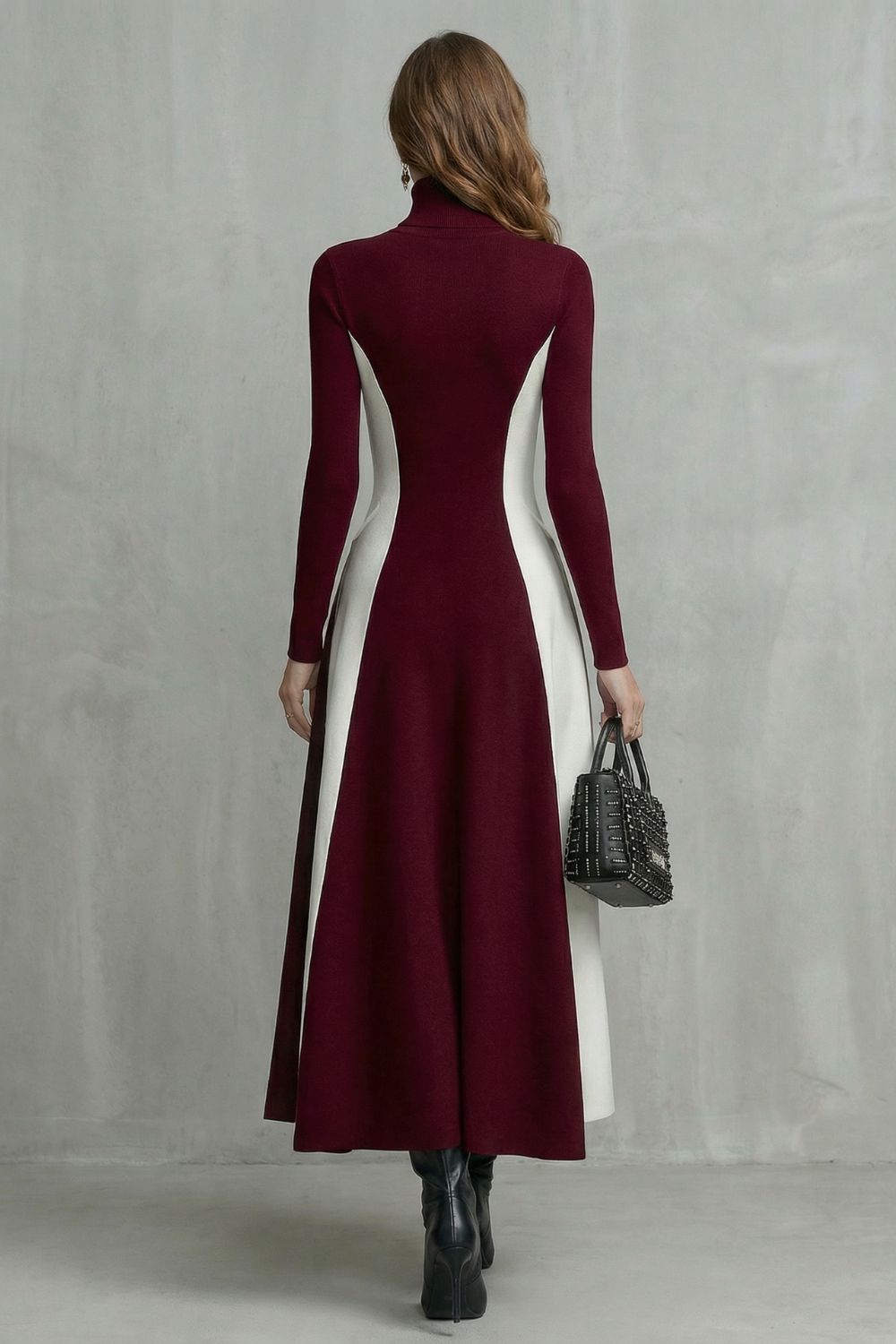 MARIVEILLE | SCULPTED CONTRAST FLOW – TURTLENECK DRESS