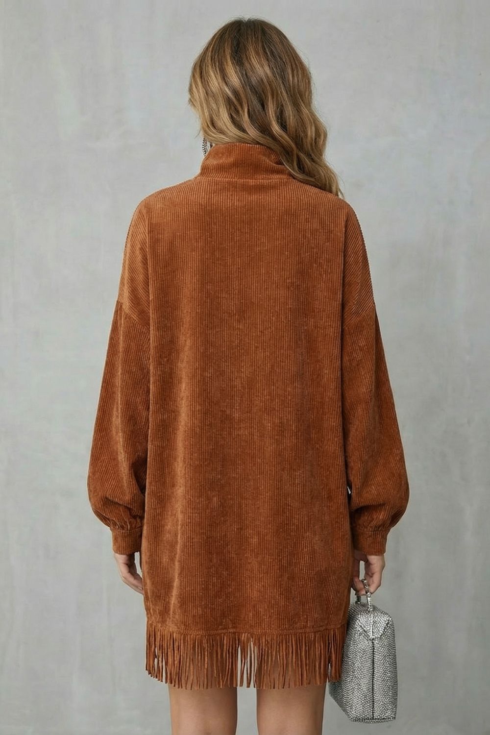 CASTELLAINE | FRINGED CHARM – TURTLENECK MINI DRESS