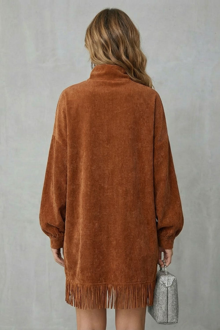 CASTELLAINE | FRINGED CHARM – TURTLENECK MINI DRESS