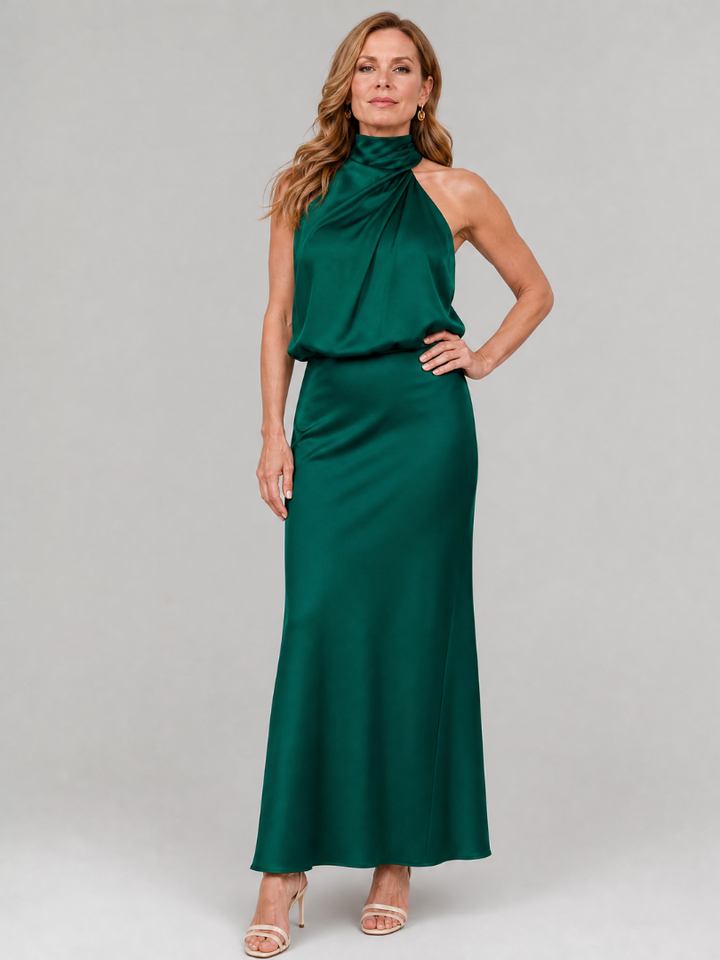NOPAL | SLEEVELESS DRAPED NECK MIDI DRESS