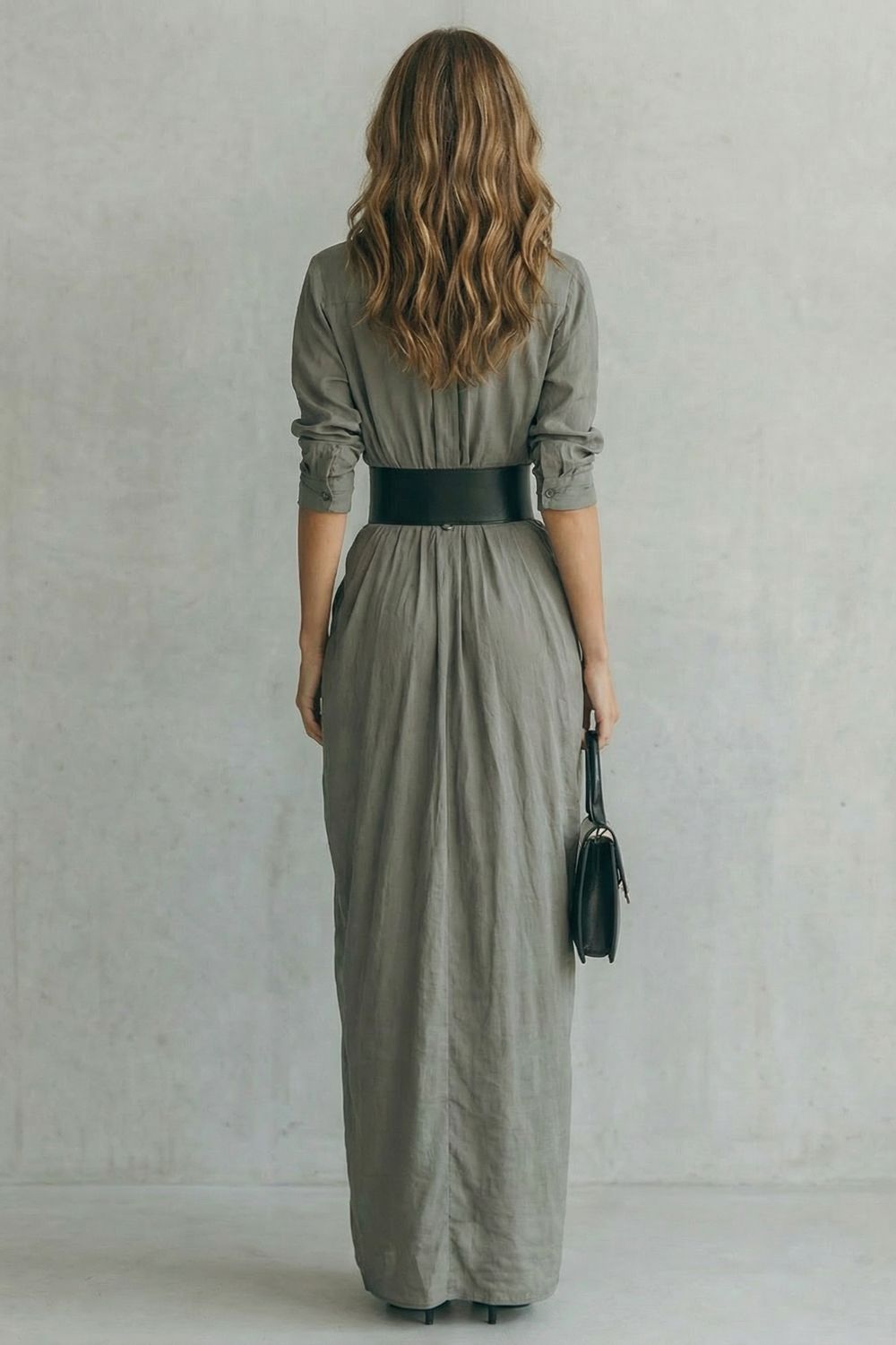 SOLENZIA | BUTTONED DRAPED MAXI DRESS