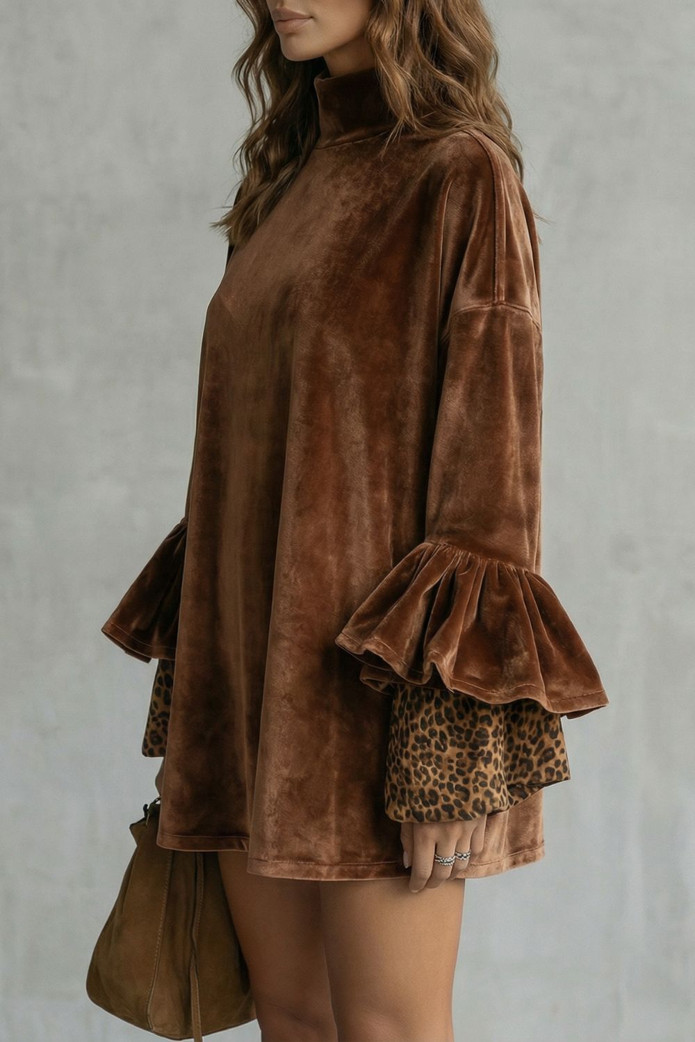VELANIQUE | TIERED SLEEVE DETAIL – VELVET MINI DRESS