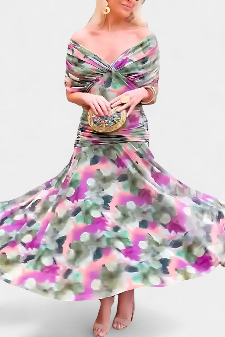 ROSALIE | LONG FLORAL V-NECK DRESS